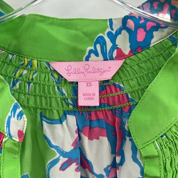 Lilly Pulitzer Women's Elsa 100% Silk Long Sleeve Top - Green Floral - XS - Picture 4 of 8
